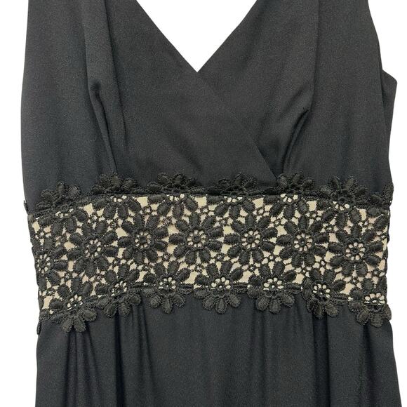 Vintage Sears Maxi Dress Black Floral Lace Waistband Naked Prom 60s Whimsygoth S - Picture 11 of 16